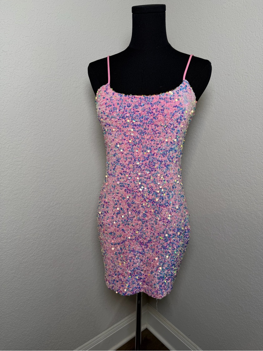Lucy in the Sky Pink Sequin Mini Dress with Iridescent Accents
